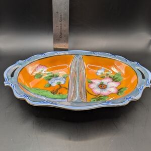 Vintage Noritake lusterware dish with a hand-painted floral design